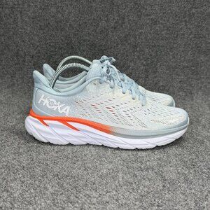 HOKA Women's Light Blue Cushion Running Shoes with Orange Accent